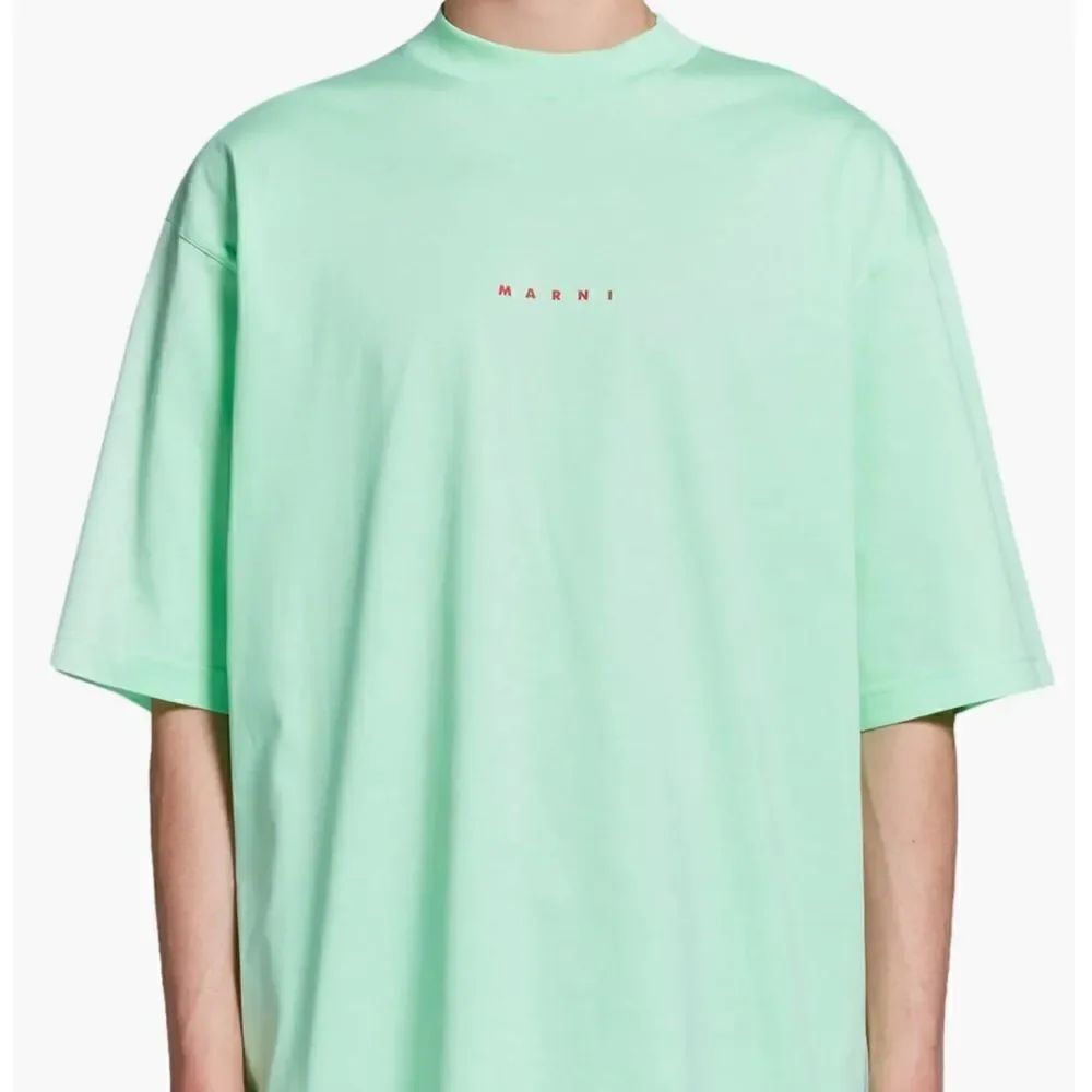 MARNI T-shirt crew neck logo print cotton light green $350